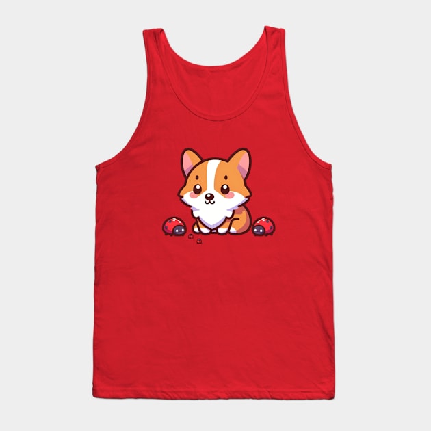 Cute Corgi with Ladybugs Tank Top by Zelda